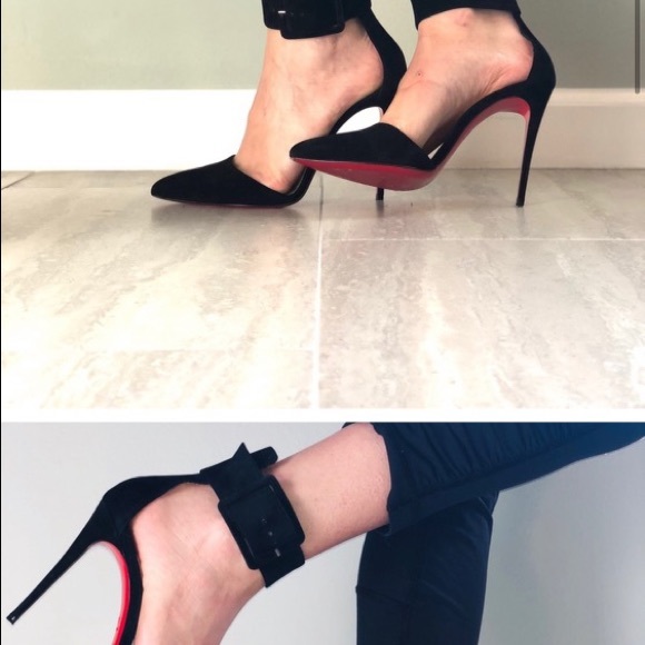 Christian Louboutin Suede Red Sole Pump size 37 1/2 black EUC **HIGH DEMAND**